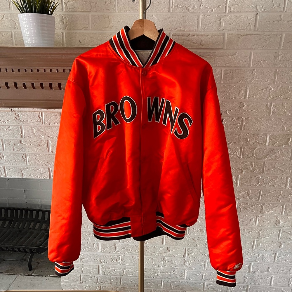Authentic Starter Cleveland Browns Vintage Orange Satin Varsity Letterman Jacket